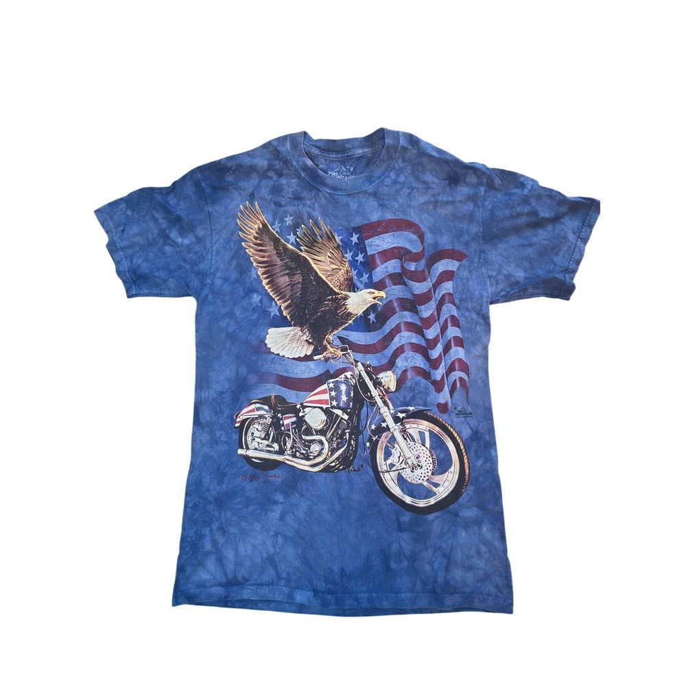The Mountain Eagle Motorcycle American Flag Tie Dye Shirt Size M 2008 Blue